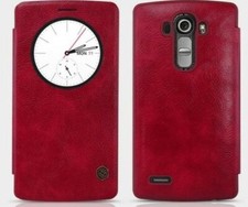 Funda de cuero Nillkin Qin Quick Circle para LG G4 - roja + vidrio templado extra.