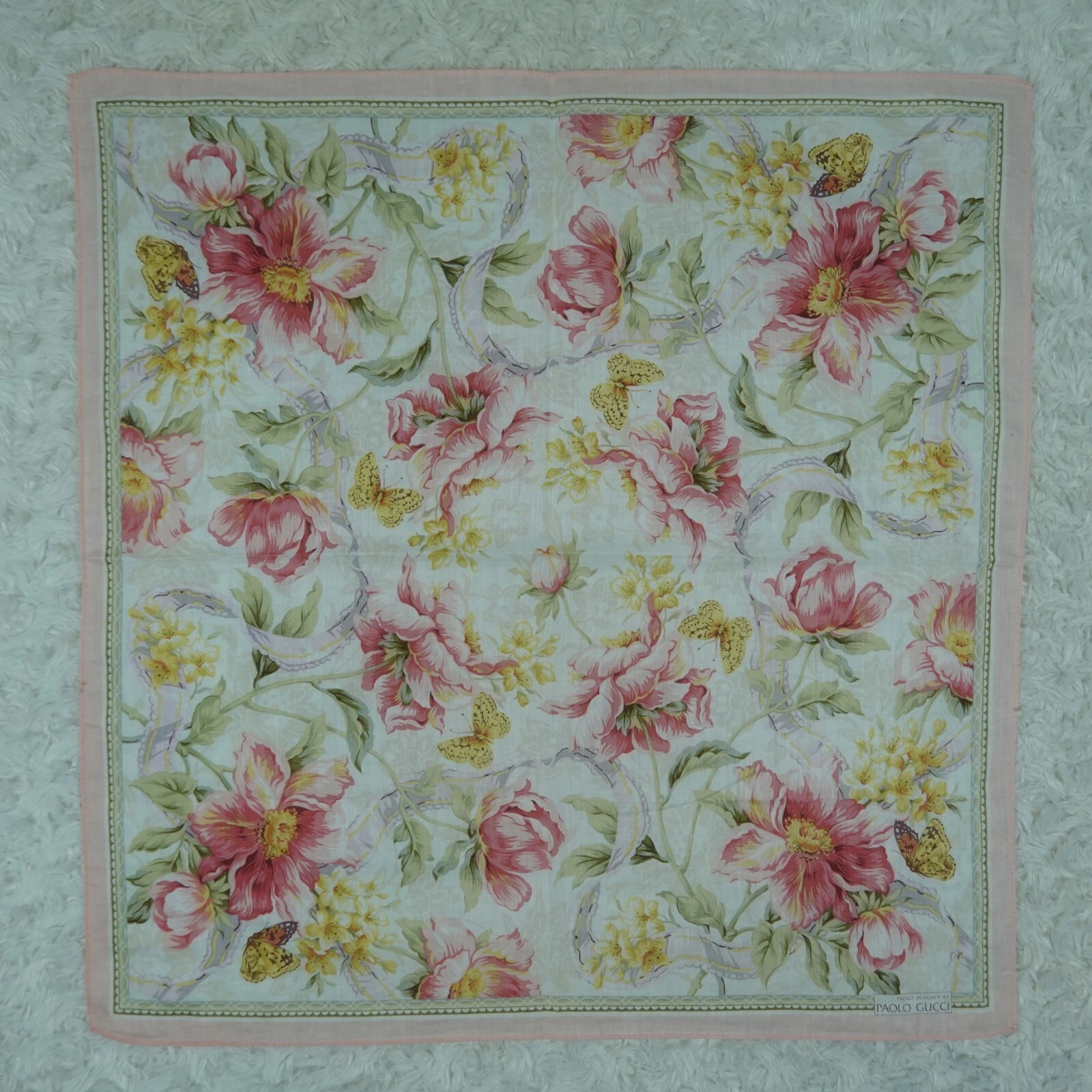 N812 PAOLO GUCCI Foulard Fleur Coton Foulard Poche Carré 18