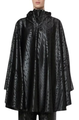 Rains Cape Adult L Black Monogram Unisex Poncho Hood Allover  18110 Waterproof