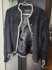 Vintage VENESHA High Quality Angora Fluffy Black Cardigan Sweater Lined medium