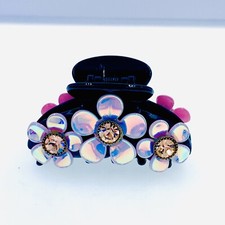 USA ACRYLIC NACRE FLOWER HAIR CLAW JAW CLIP made with SWAROVSKI CRYSTAL Brown A4