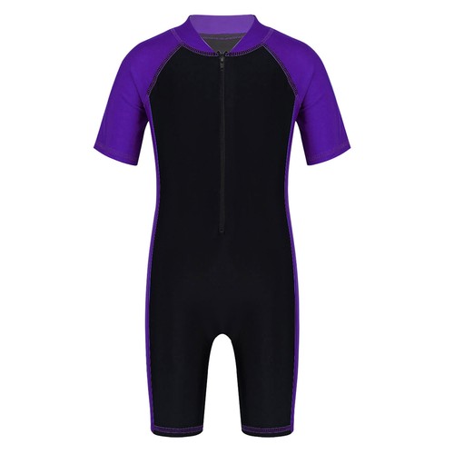 Girls Boys One Piece Swimsuit Rashguard Short Sleeve Athletic Swimwear Sunsuit - Picture 53 of 62