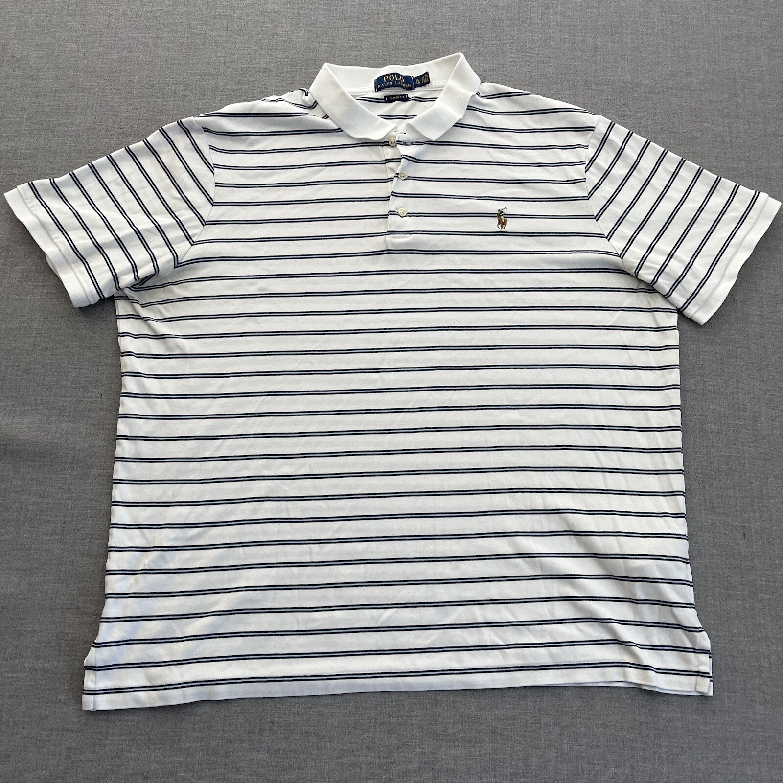 Polo Ralph Lauren Camicia Uomo XL Bianca a Righe Classic Fit Pony in Carne