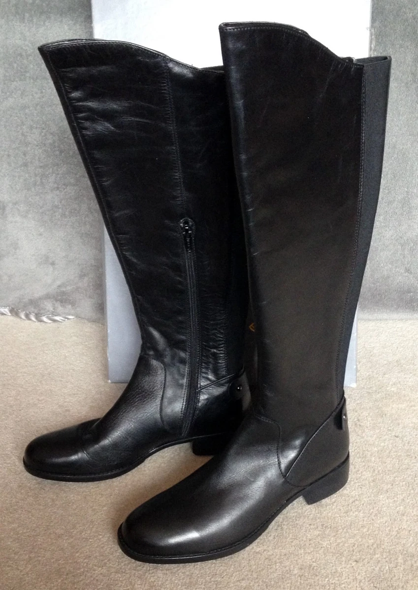 John Lewis Black Leather Long Knee High Zip Garda Boots UK 3 RRP 149 New