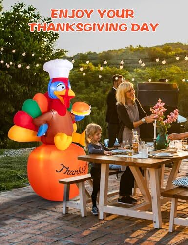 6 FT Thanksgiving Inflatable Turkey on Pumpkin Decorations with Chef Hat & - Picture 2 of 7