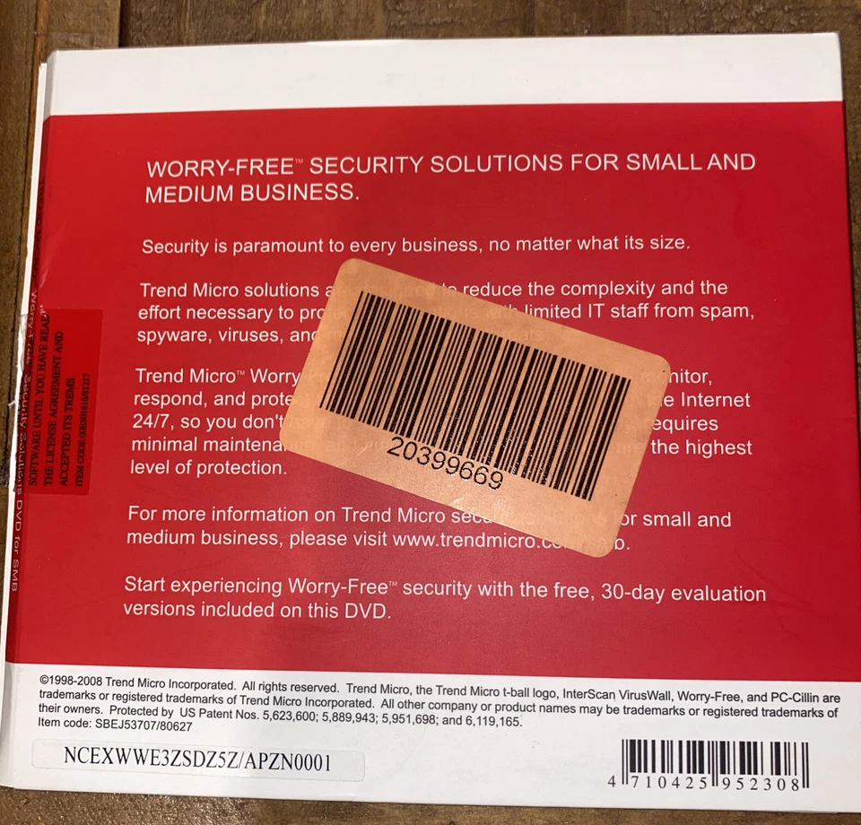 Trend Micro Worry-Free Security Solutions DVD SBEC33188 | Used - Good Condition - Image 2 of 4