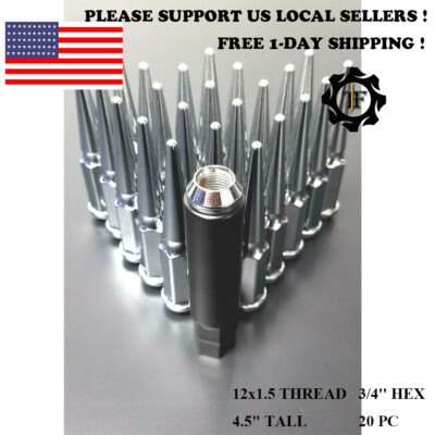20PC+KEY 12X1.5 CHROME CONICAL SEAT SPIKE WHEEL LUG NUTS 3/4''HEX FOR