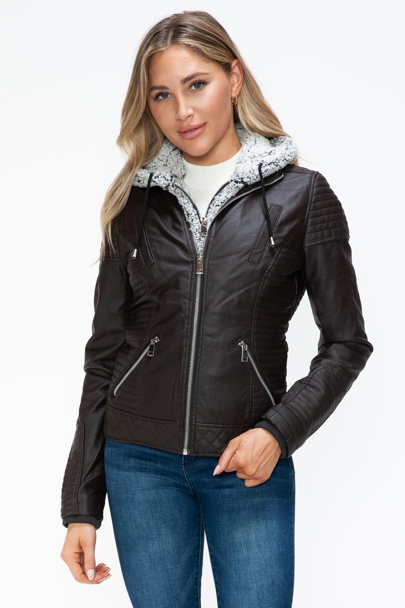 Faux Leather Ymi Leather Jacket With Hoodie Juniors' Jou Jou