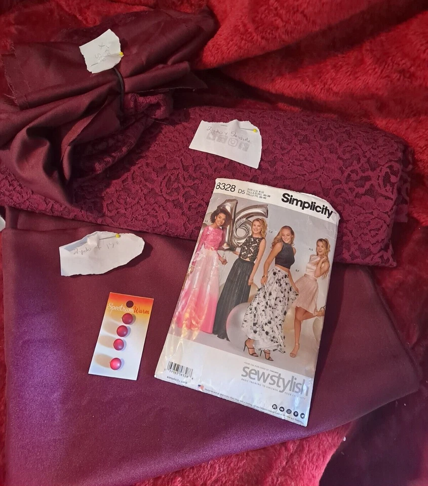 Вышитая кружевная одежда ткань чистый цветочный бордовый соответствующий сатин и узор - Изображение 2 из 4