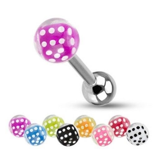 DICE & CLEAR BUBBLE BALL BARBELL TONGUE RING 14G 5/8" PIERCING JEWELRY eBay
