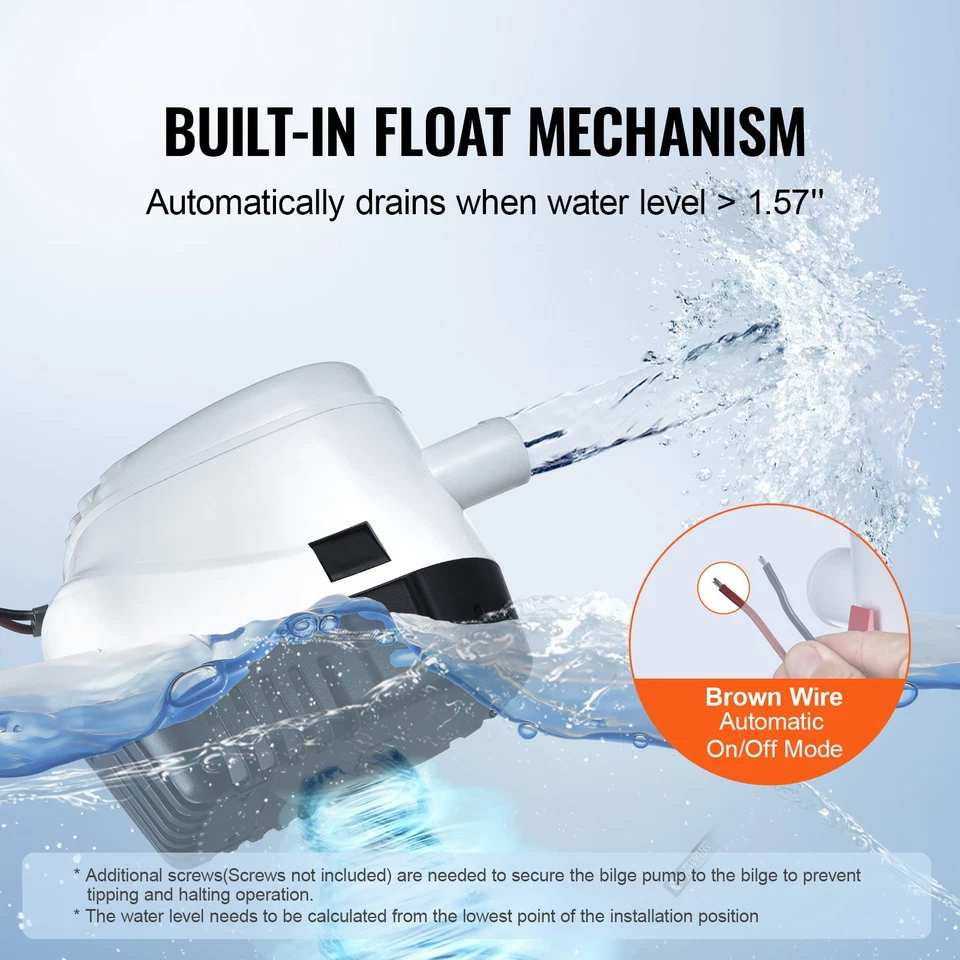 Bomba de sentina, 750GPH 12V sumergible automática con interruptor de flotador para barcos/piscinas Foto 2 de 4