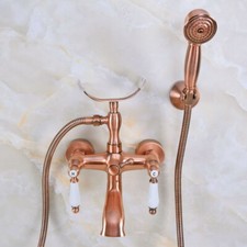 Antique Red Copper Wall Mounted ClawFoot Bath Tub Faucet With Hand Shower fna374