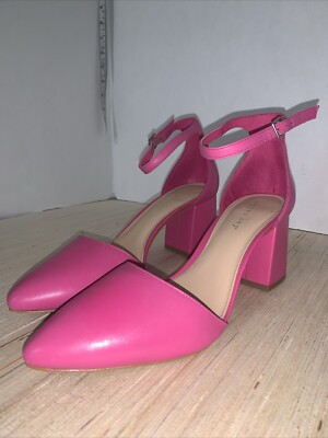 Copper Key Bright Pink Ankle Strap Chunky Block Heel Leather Pump Size 