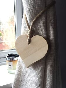holdbacks 2 Pair of 13cm Solid Wood Heart Curtain Tiebacks wooden tie backs