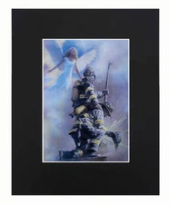 Angel & Firefighter 8x10 matted Art Print Printed Poster Decor picture Gift 