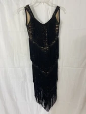 Talisman Lace Black Flapper Fringe Latin Dance Costume Size 38
