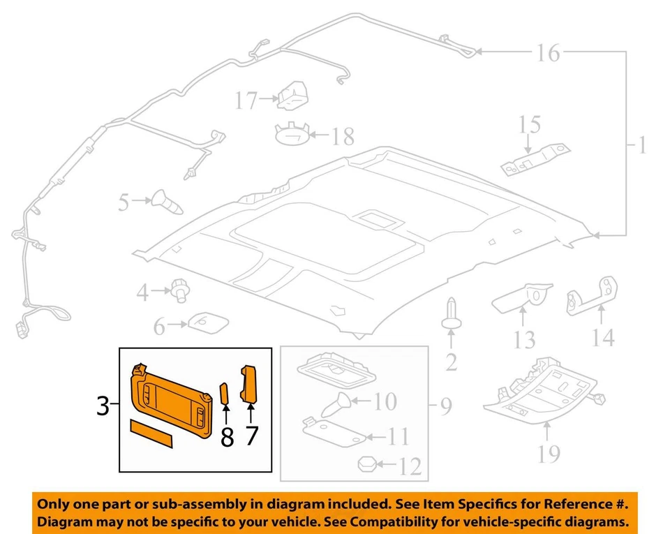 Parasol para pasajeros SUBURBAN 1500 RH 2007-2014 con iluminación gris OEM Foto 4 de 4