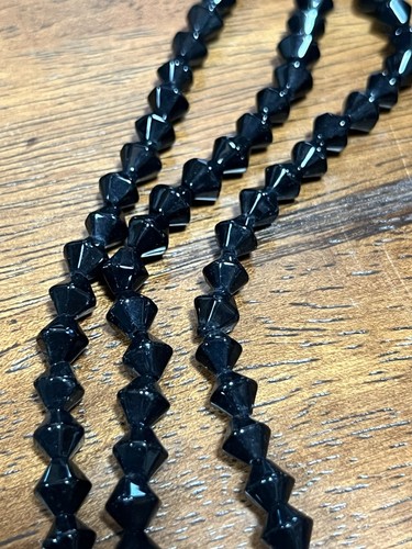 Black Vintage Czech Glass  Double Cone Bead Strand 16in 6mm