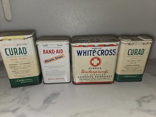 4 Vintage Band-Aid Metal Box Tins Cans WHITE CROSS - Picture 4 of 6