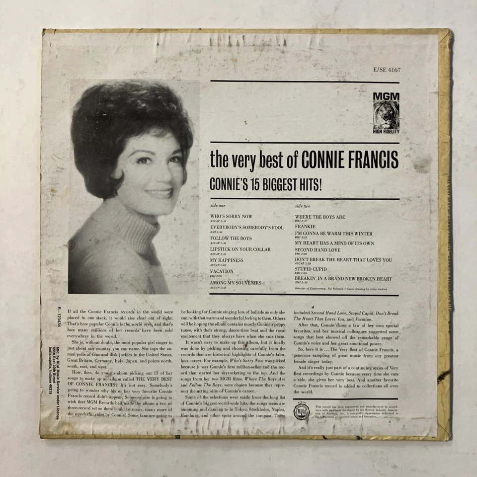 CONNIE FRANCIS - THE VERY BEST OF - CONNIE'S 15 BIGGEST HITS! (VINYL LP)  1968!! - Image 2 of 3