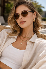 New Oval Metal Sunglasses Gold Frame Amber Lenses Retro 90s Style w Pouch