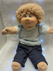 Vintage Cabbage Patch Kids Boy Doll w/ Blonde Hair & Jeans First Year