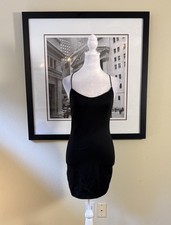 Rue 21 Black Bodycon Mini Dress Ruched Spaghetti Strap Stretch Y2K Party Size M