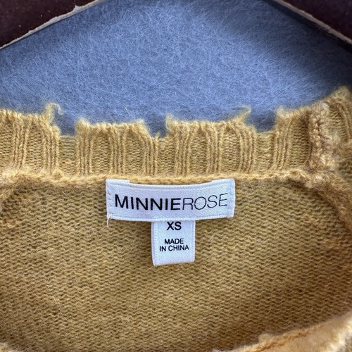 Minnie Rose Sweater Womens XS Distressed Cashmere Crewneck Yellow Cottagecore - Picture 10 of 13