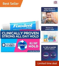 Denture Adhesive Cream 2.4 oz Pack of 3 Fast Drying Strong Hold Oral Care