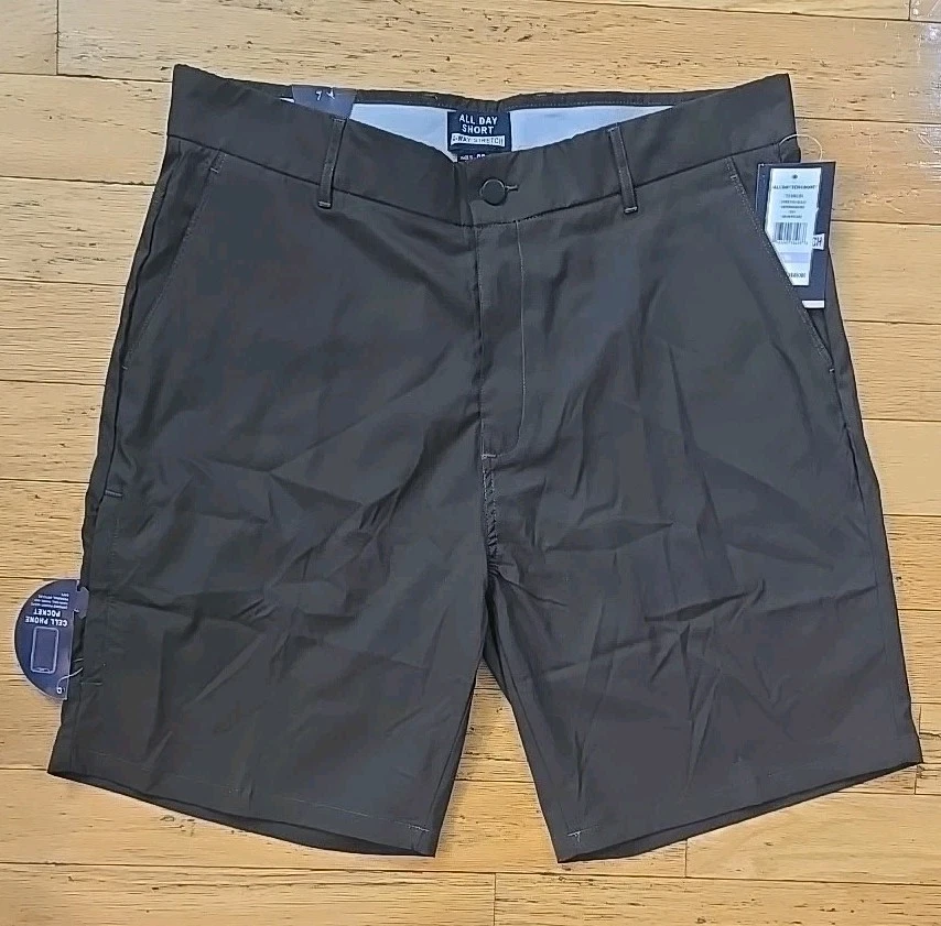 All Day Tech Shorts Mens 4 Way Stretch Size 38" x 9" Herringbone Mushroom