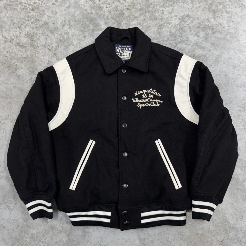 WHO.A.U Varsity куртка мужская маленький черный белый выстеганная с подкладкой кнопка в полоску - Изображение 2 из 4