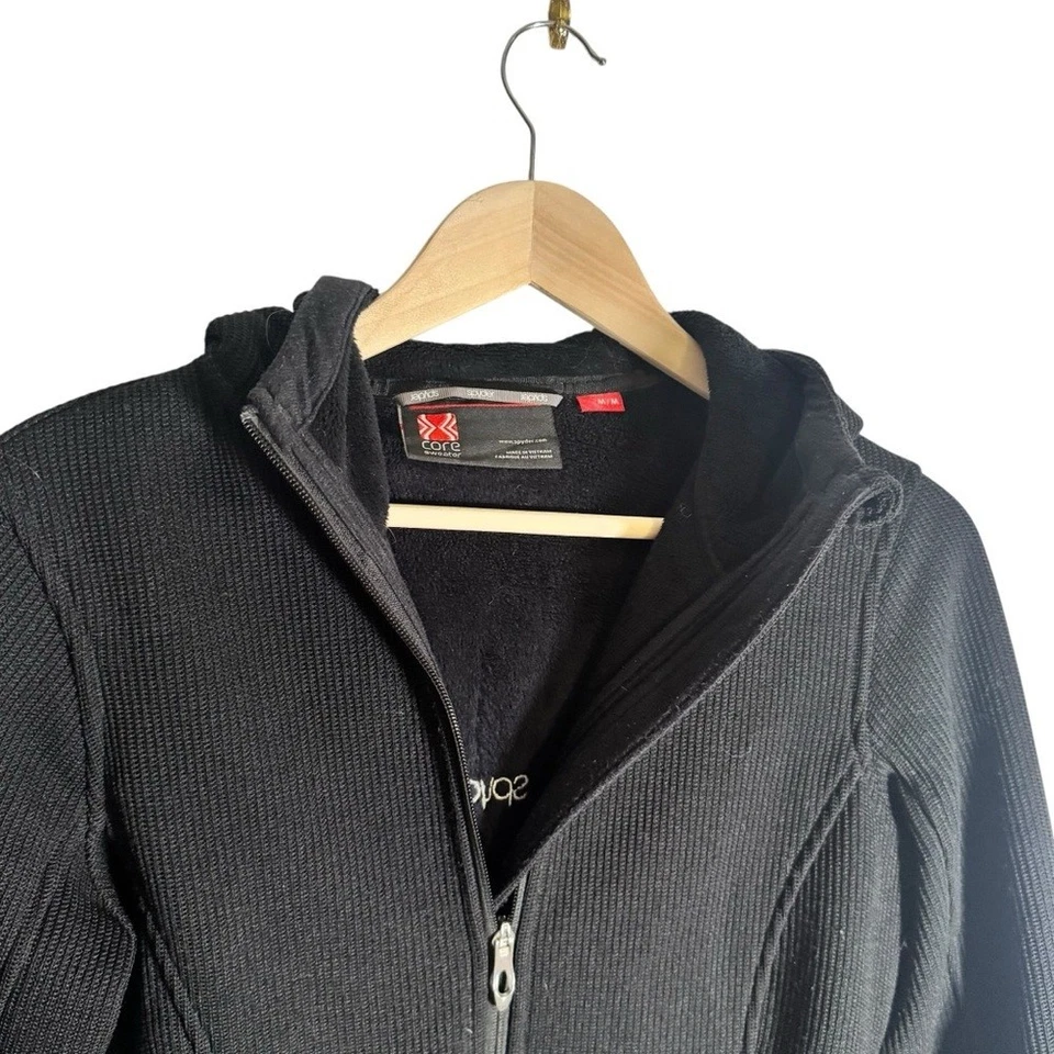 Chaqueta Spyder Para Mujer Cremallera Completa Tejida Informal Exterior Top Negra Con Capucha Talla Mediana Foto 3 de 4