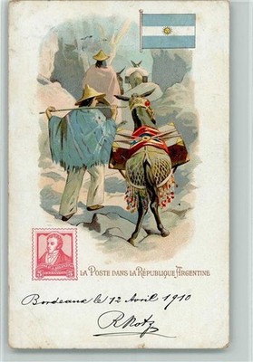 13096602 - La Poste en Argentinien und Briefmarke , Eckknick AK Postbote 1910