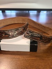 Vintage Tooled Leather Belt with Eagles Mexico Measures 37.5 In Long 1.5 Width