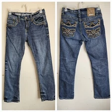 Western Blue Jeans Blue Boot Cut Solid with Embroidered Pockets sizen 31X32