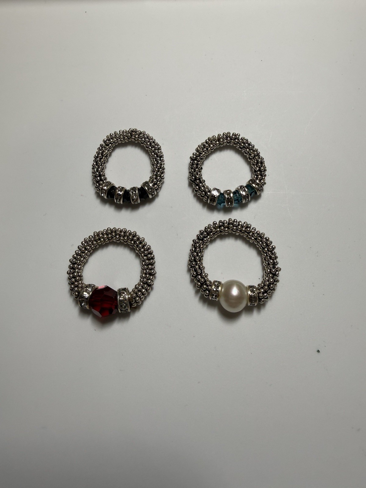 4 Beaded Stretchy Stackable Rings with Colorful S… - image 4