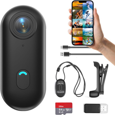 H7 64GB 1080P Thumb Action Camera, Mini Body Cameras, Wearable Pocket Vlogging C