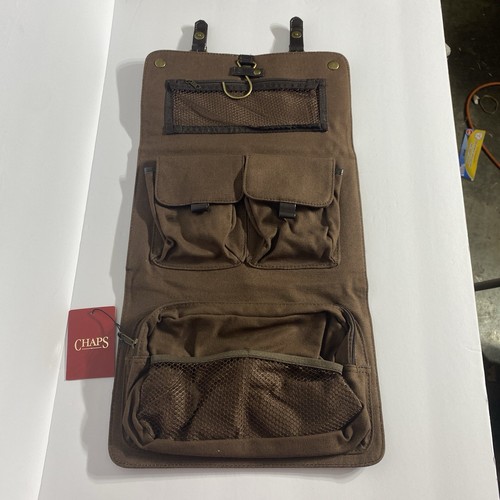CHAPS Men’s Hanging Toiletry Travel Kit Bag Brown Tri-Fold NWT - Picture 8 of 13