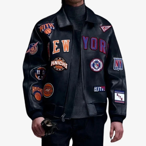 New York Knicks Madison Square Garden Leather Jacket - Kith Avirex Bomber Coat - Bild 4 von 7