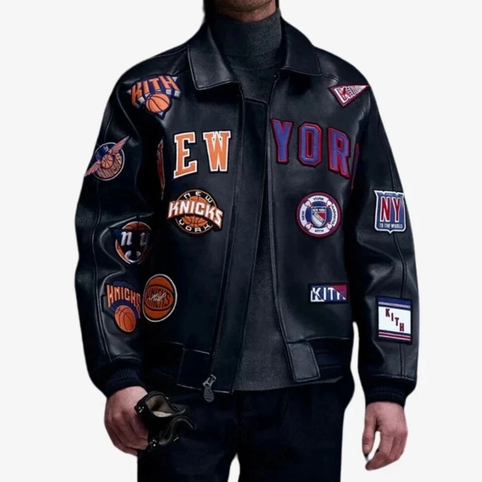 New York Knicks Madison Square Garden Leather Jacket - Kith Avirex Bomber Coat - Image 4 of 4