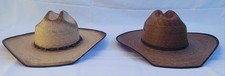 Justin Bent Rail Straw Cowboy Western Hat Leather Trim Pair Set Of 2 Sz 7 3/8