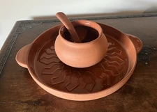 Vintage PIC Terracotta Clay Chip and Dip Set w/ 2 Cup Bowl / Tureen w/ Spoon