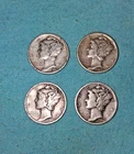 4 Silver Denver mint Mercury dimes 1941 42 43 44