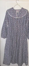 Lanz Of Salzburg Blue Stripe Red Heart Cotton Flannel Long Nightgown M So Warm