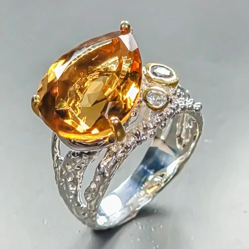Unique Design Natural Citrine Quartz Ring 925 Sterling Silver Size 7.5 /R457223