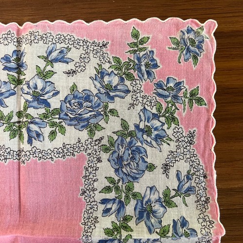 Vtg Lot of 7 Pink Floral Girl Childs Handkerchiefs Large Scallop Rolled Edges - Picture 10 of 24