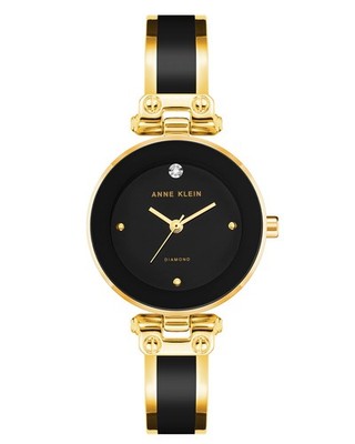 Anne Klein Women's Genuine Diamond Dial Bangle Watch One Size, Black/Gold 