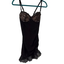 Victoria's Secret Elegant Black Lace Slip Dress Nightgown Babydoll Size 36B