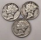 1942 P D S MERCURY DIMES 10C (#16) circulated, ungraded, 3 coins
