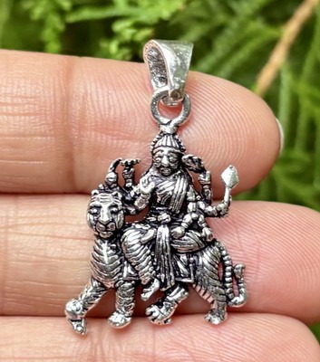 Artisan Crafted 925 Sterling Silver Durga Antique Pendant Oxidized 3.1  GM